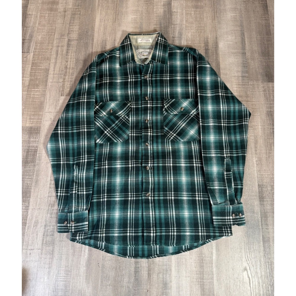 Vintage Northwest Territory Green Black Plaid Flannel Shirt Mens Small 1992